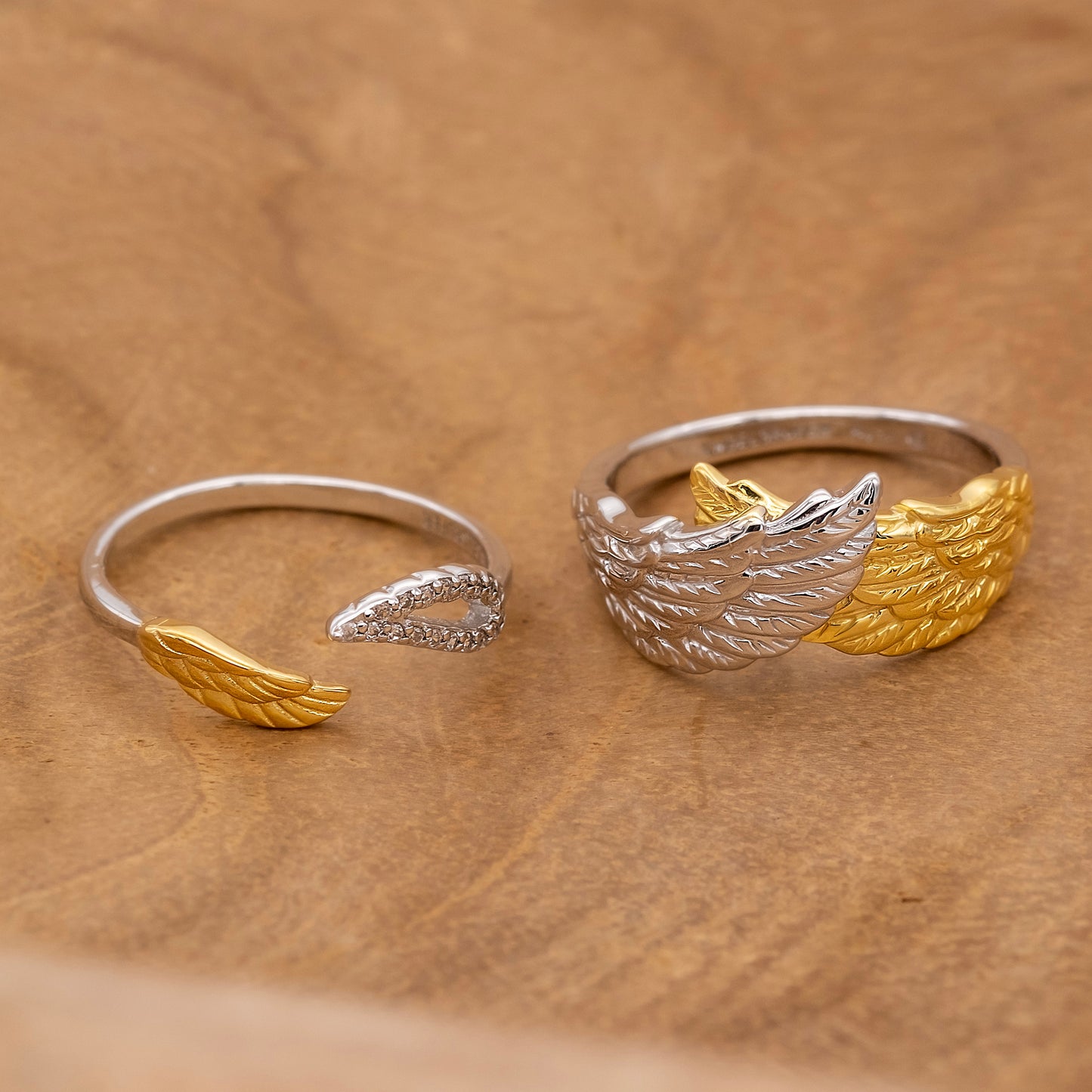 Ring 925er Silber Flügel Bicolor Größenverstellbarer