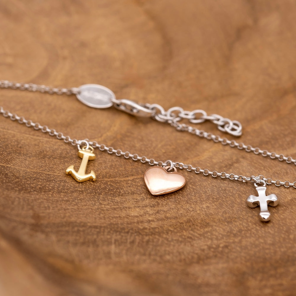 Armband 925er Silber Glaube Liebe Hoffnung Tricolor