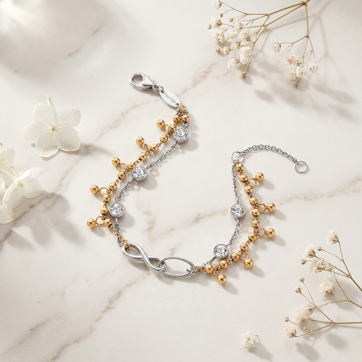 Duo 2 in 1: Armband Edelstahl BOHO Infinity Bicolor