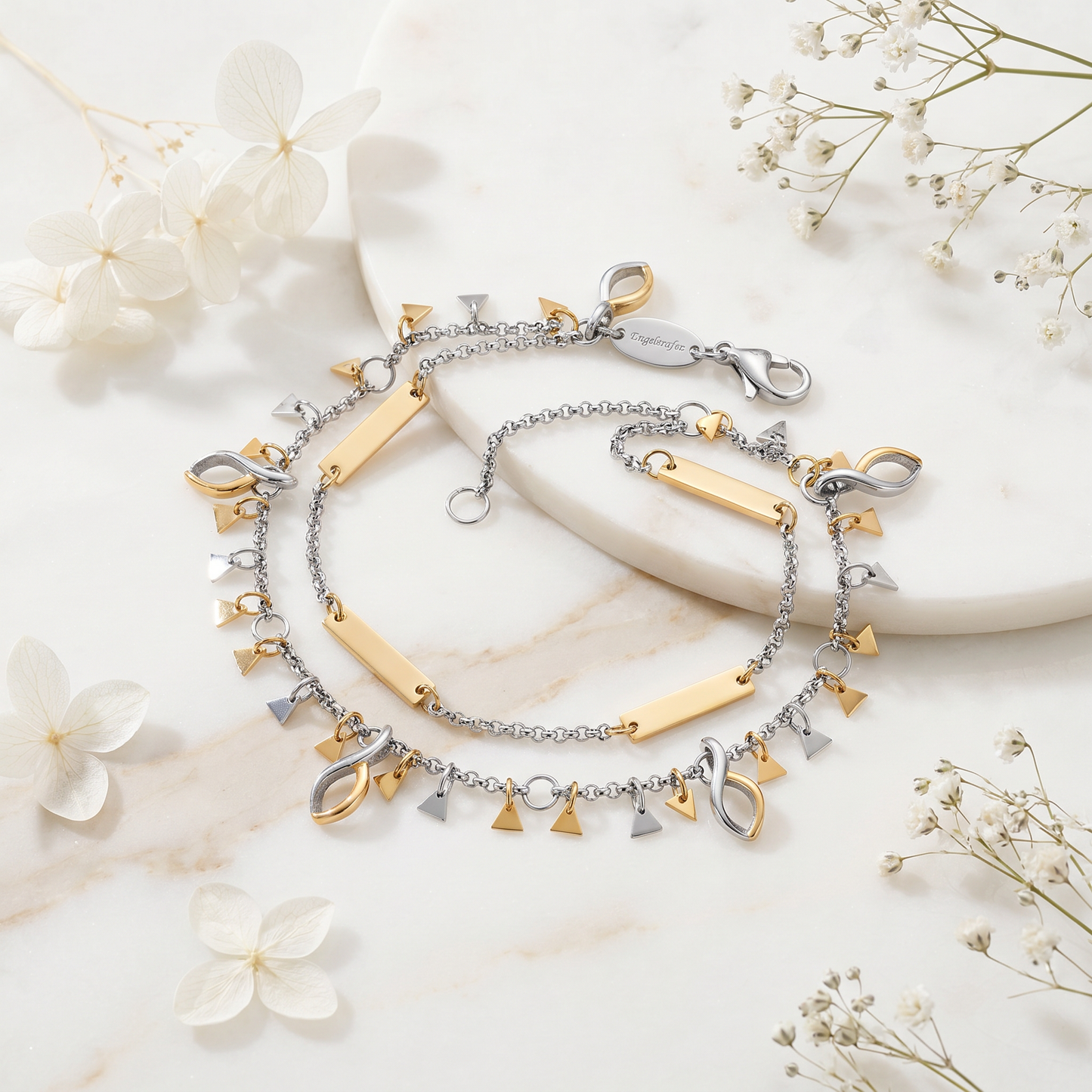 Duo 2 in 1: Armband Edelstahl BOHO Triangle Bicolor