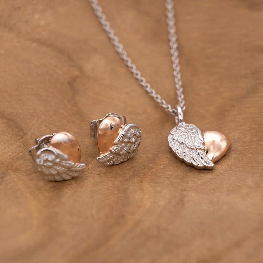 Ohrstecker 925er Silber Herzflügel Bicolor mit Zirkonia