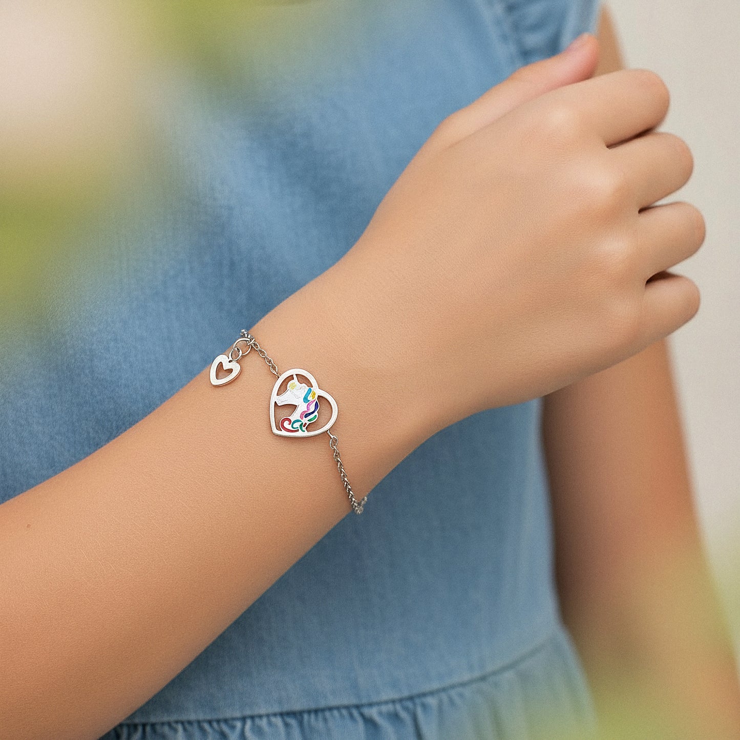Kinder Armband Edelstahl Einhorn mit Emaille