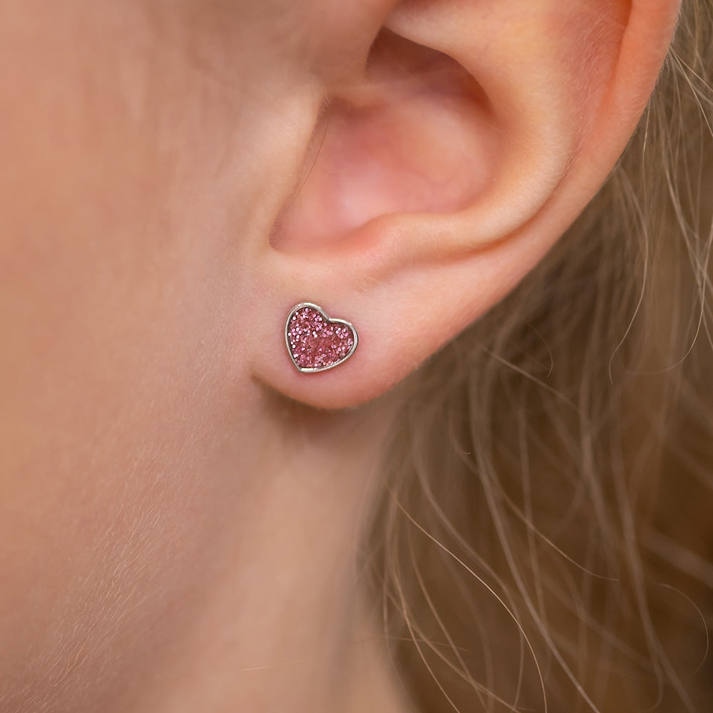 Kinder Ohrstecker Edelstahl Glitzerherz mit Emaille
