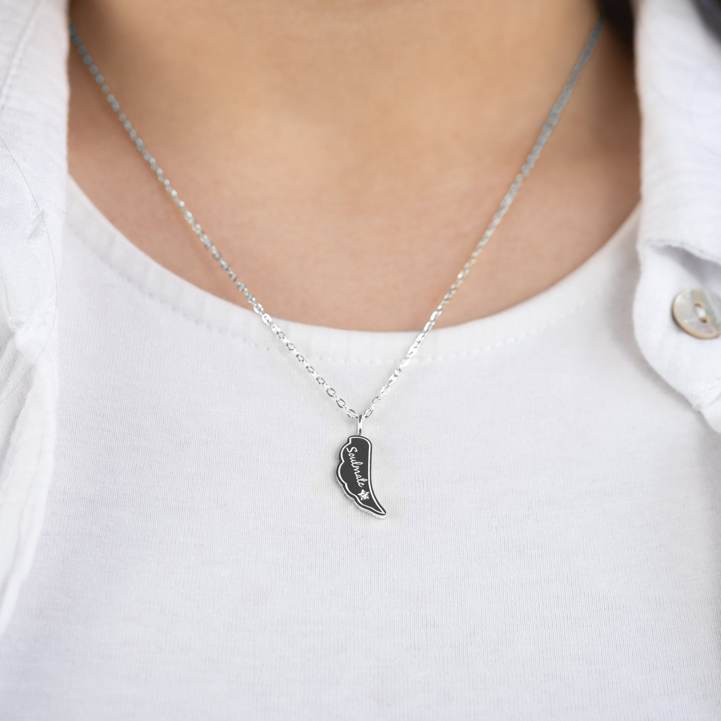 Grußkarte Soulmate mit Halskette Edelstahl Silber