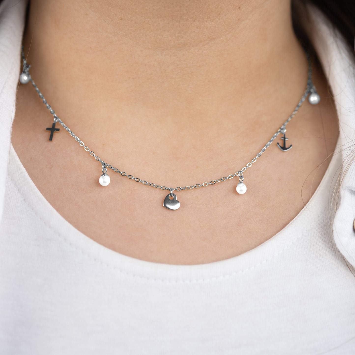 Grußkarte Faith Love Hope mit Halskette Edelstahl Silber