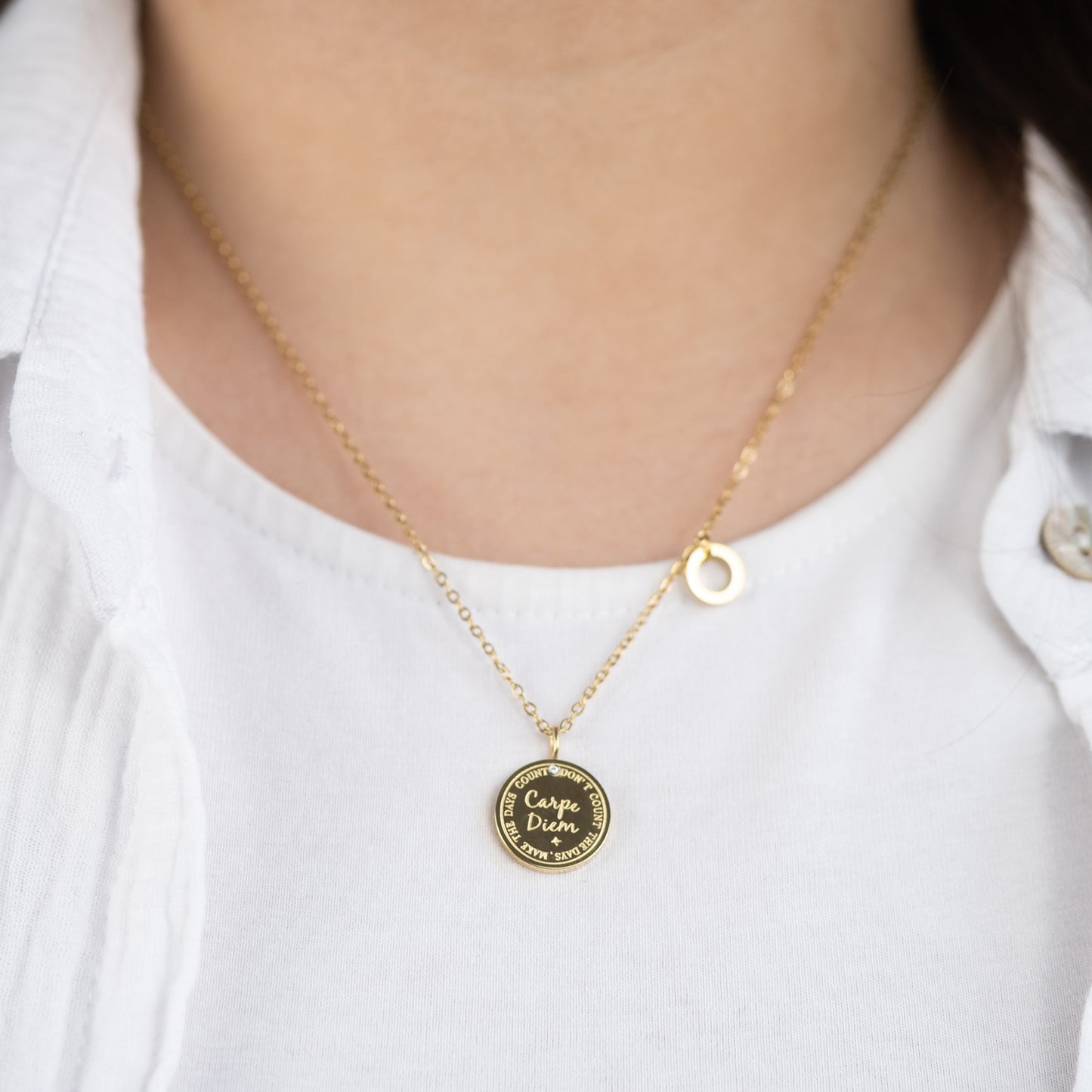 Grußkarte Carpe Diem mit Halskette Edelstahl Gold