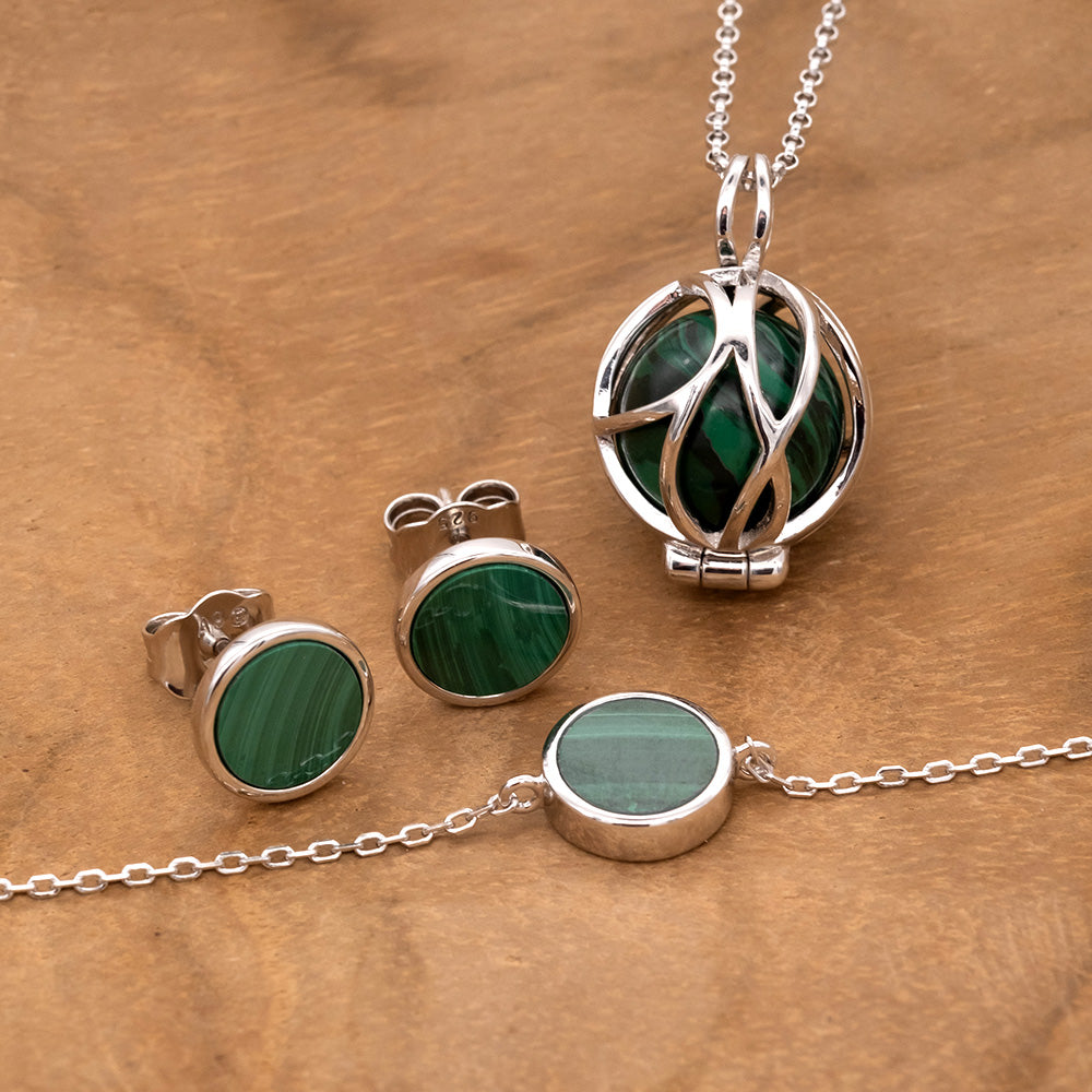 Armband 925er Silber mit Kraftstein Malachit