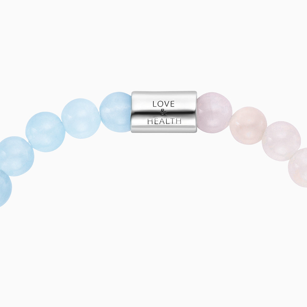 Armband 925er Silber mit Kraftstein Rosenquarz und Blauer Achat - S / M