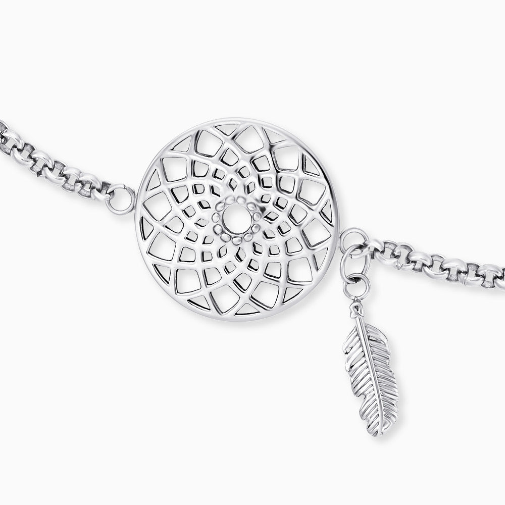 Fußkette Edelstahl Traumfänger und Feder