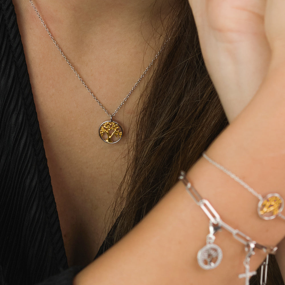 Halskette 925er Silber Lebensbaum Bicolor