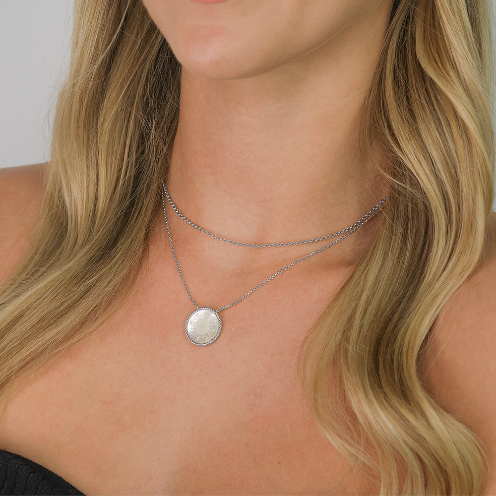 Halskette 925er Silber Windrose Perlmutt Weiß