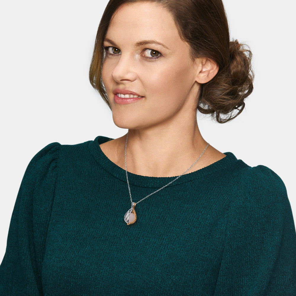 Halskette 925er Silber Himmelsträne Bicolor mit Kraftstein Rosenquarz und Zirkonia