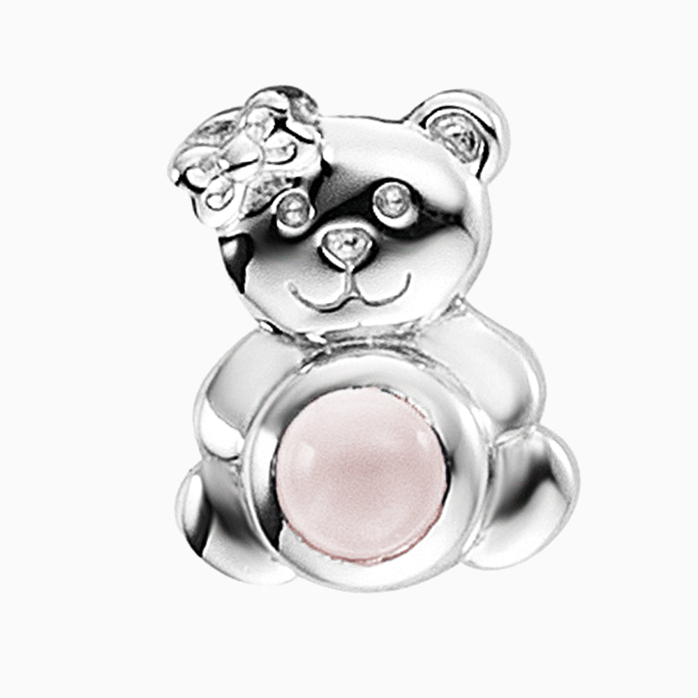 Kinder Ohrstecker 925er Silber Teddy mit Rosenquarz