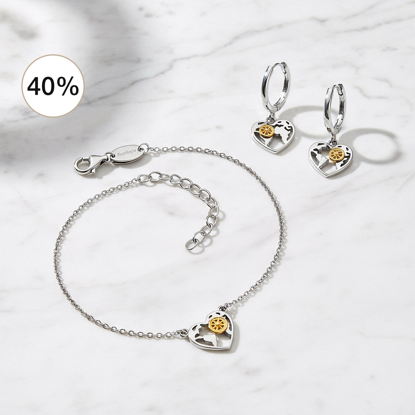 2er Schmuckset 925er Silber Armband Creolen Aloha Heart Bicolor