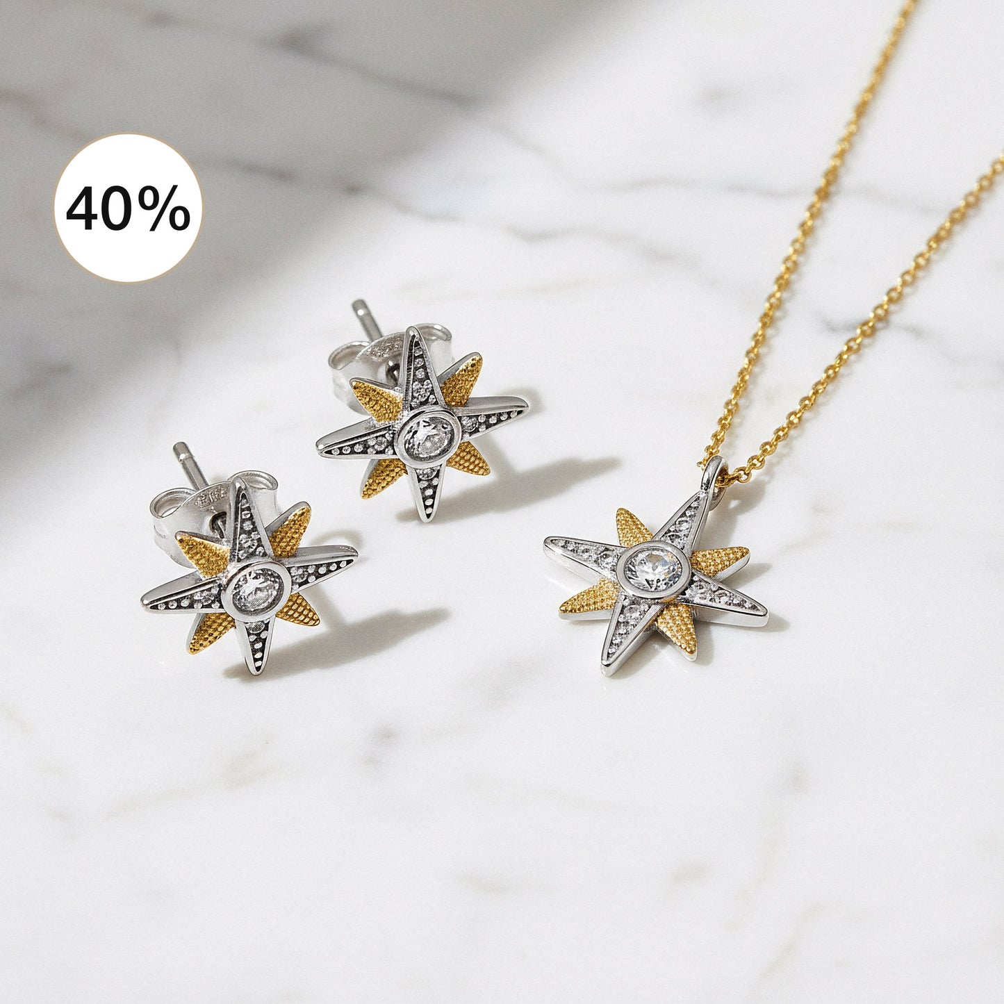 2er Schmuckset 925er Silber Halskette Ohrstecker Newstar