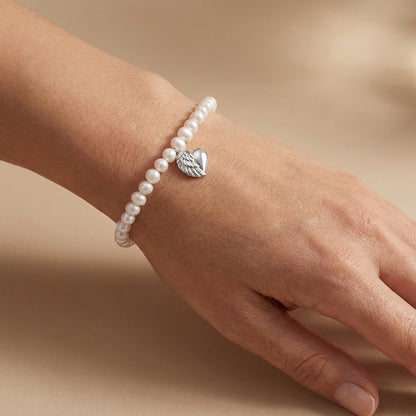 Armband 925er Silber Herzflügel mit Süßwasserperlen