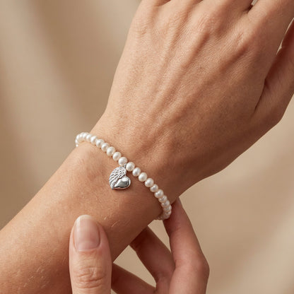 Armband 925er Silber Herzflügel mit Süßwasserperlen