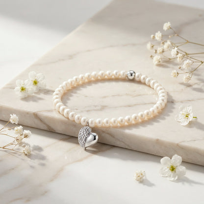 Armband 925er Silber Herzflügel mit Süßwasserperlen