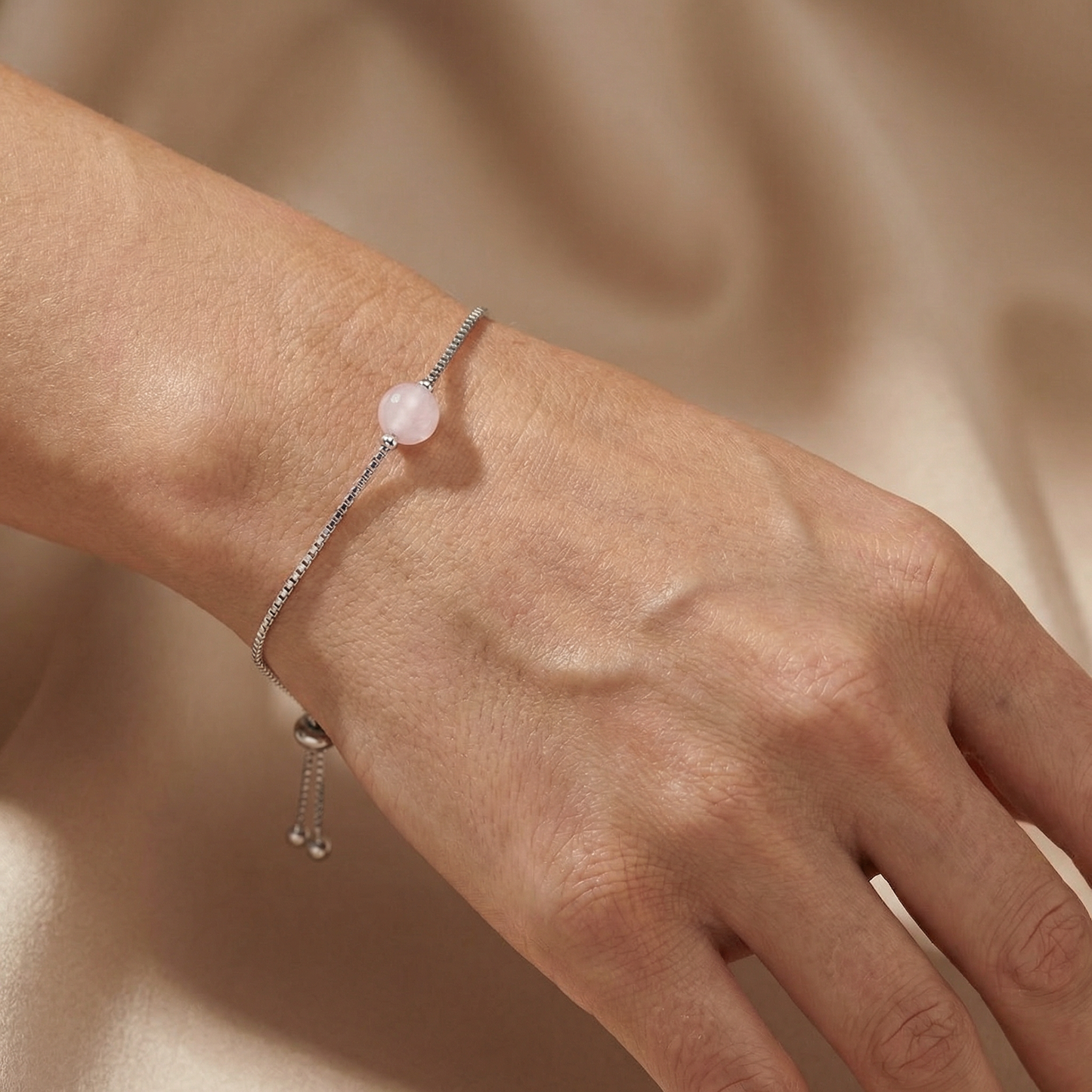 Armband 925er Silber mit Kraftstein Rosenquarz