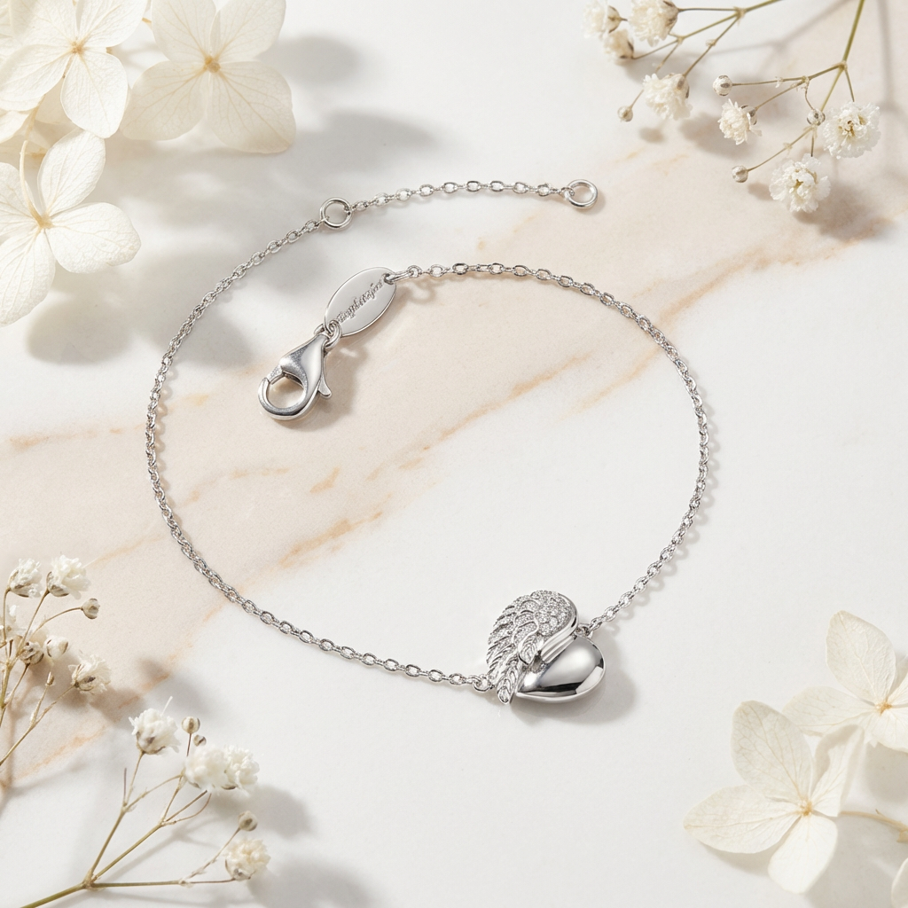 Armband 925er Silber Herzflügel mit Zirkonia gold