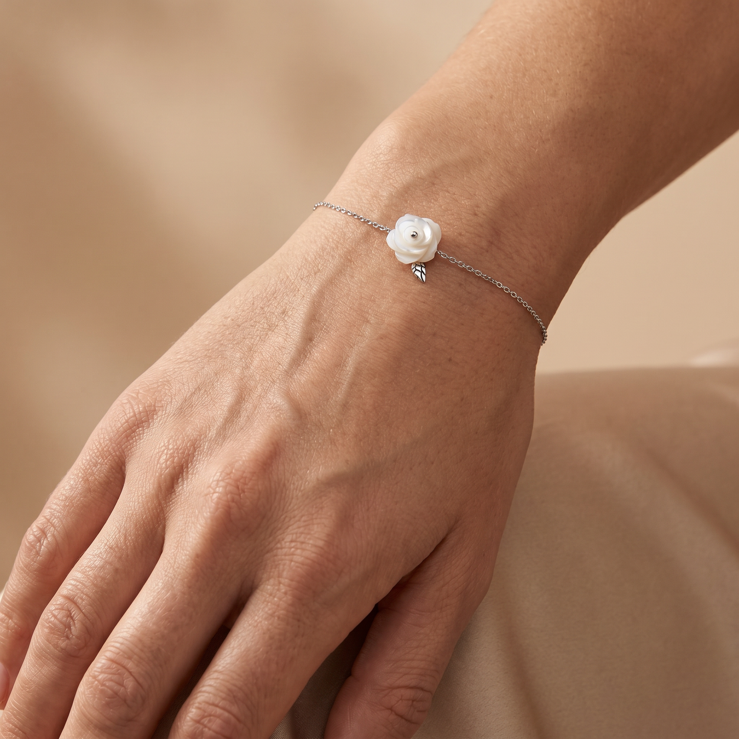 Armband 925er Silber Rose Perlmutt Weiß