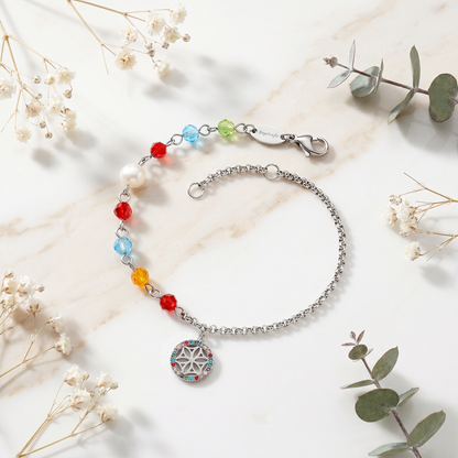 Duo 2 in 1: Armband Edelstahl BOHO Lebensblume mit Zirkonia Multicolor