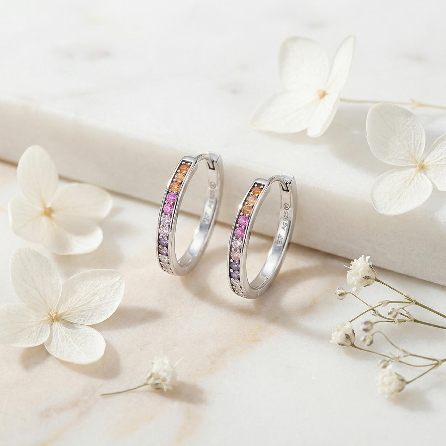 Creole 925er Silber Regenbogen mit Zirkonia Mulitcolor