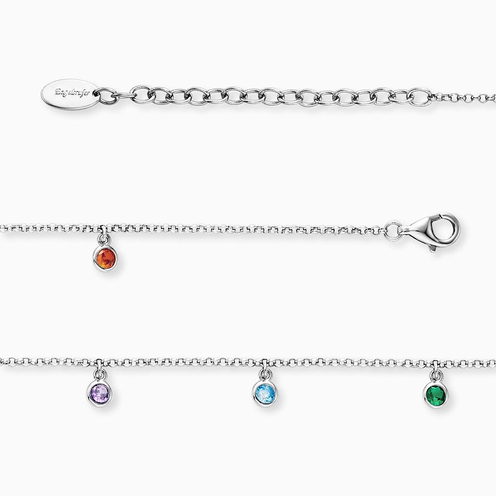 Engelsrufer Fußkettchen Sterlingsilber rhodiniert mit 6 Multicolor Zirkonia