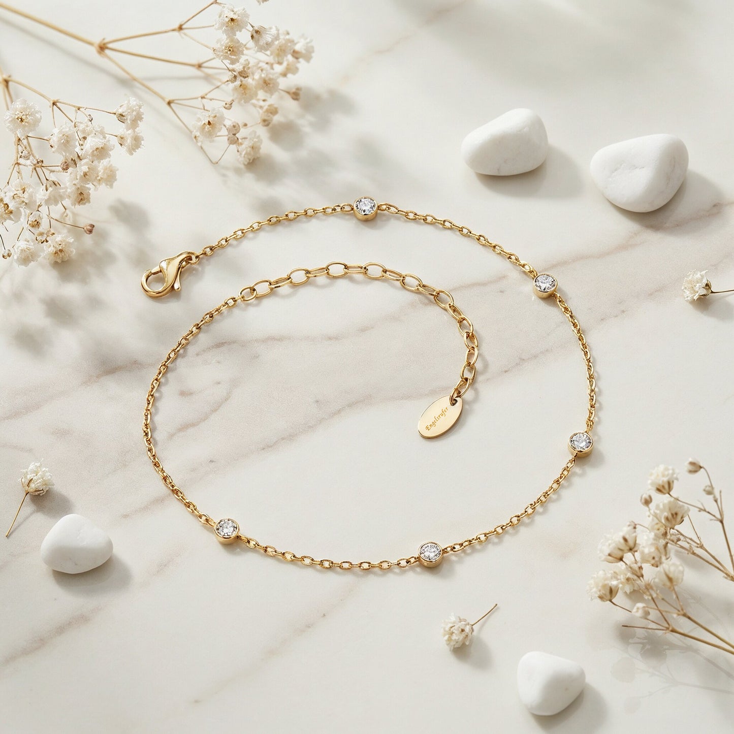 Fußkette Edelstahl Moonlight IP gold mit Zirkonia