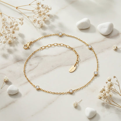 Fußkette Edelstahl Moonlight IP gold mit Zirkonia