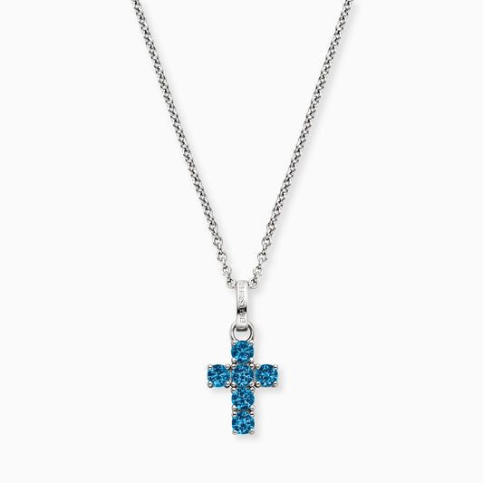 Halskette 925er Silber Kreuz mit Zirkonia blau