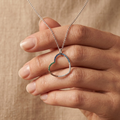 Halskette 925er Silber Herz mit Zirkonia Multicolor
