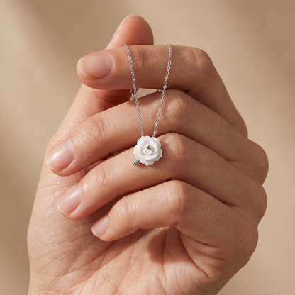 Halskette 925er Silber Rose Perlmutt Weiß