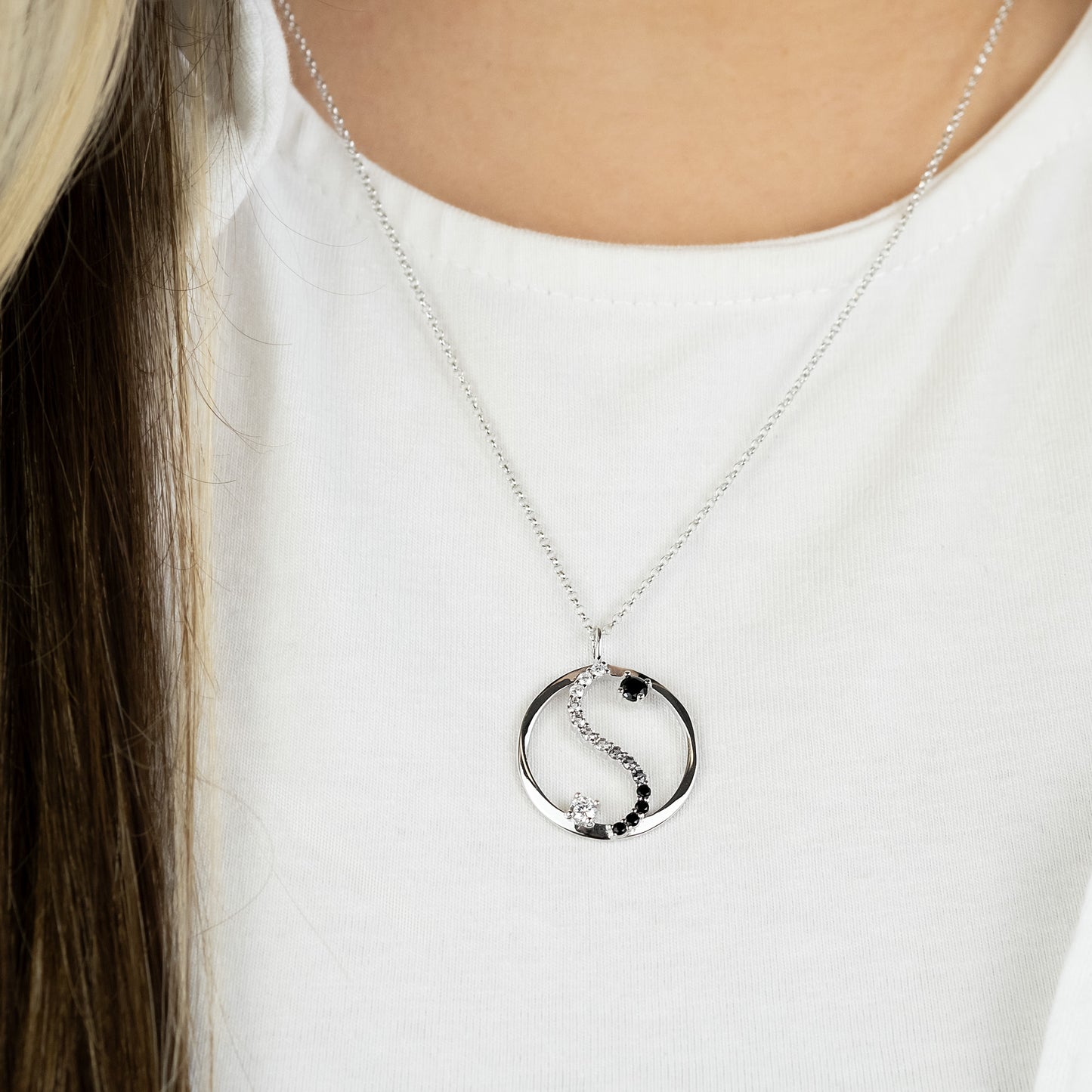 Kette Yin Yang Silber mit Zirkonia