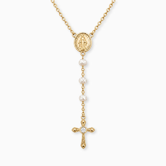Halskette Rosary mit Süßwasserperlen – 18K Gold Finish