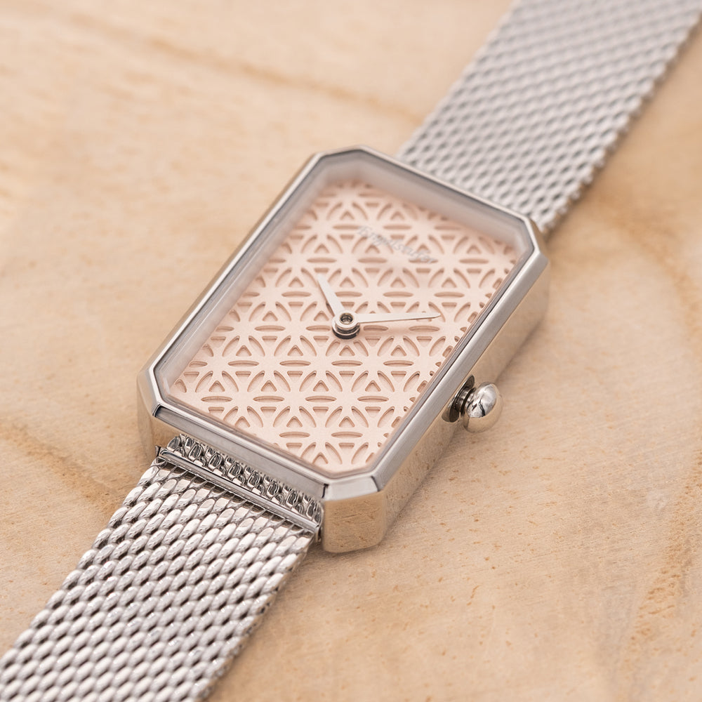 Uhr Edelstahl Lebensblume mit Edelstahl Armband