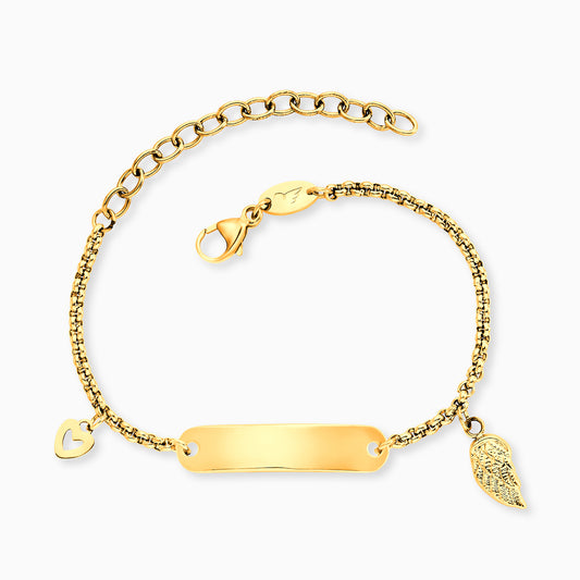 Kinder Armband Edelstahl ID Flügel in gold
