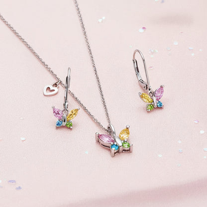 Kinder Ohrhänger Edelstahl Schmetterling mit Zirkonia multicolor