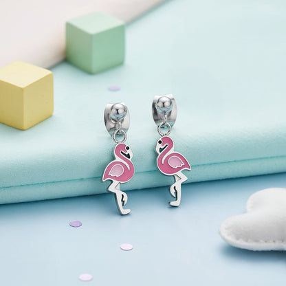 Kinder Ohrstecker Edelstahl Flamingo mit Emaille
