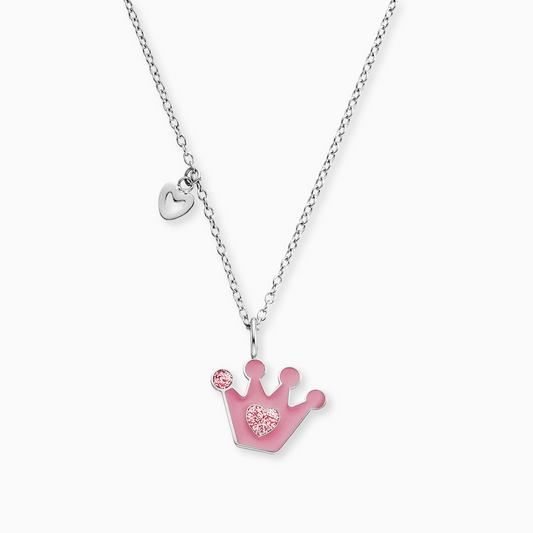 Kinder Halskette Edelstahl Glitzerkrone mit Emaille