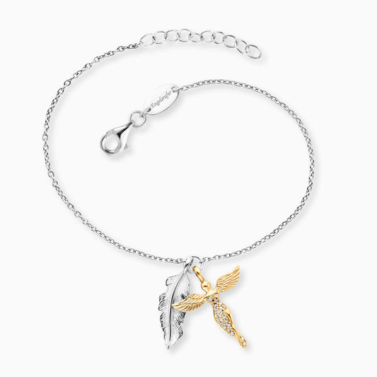Engelsrufer bracelet silver with feather and guardian angel gold-plated pendant