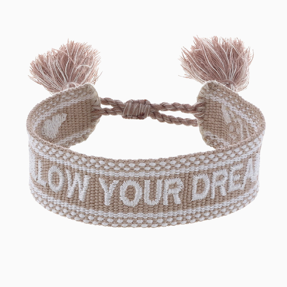 Engelsrufer women's fabric bracelet with embroidery FOLLOW YOUR DREAMS
