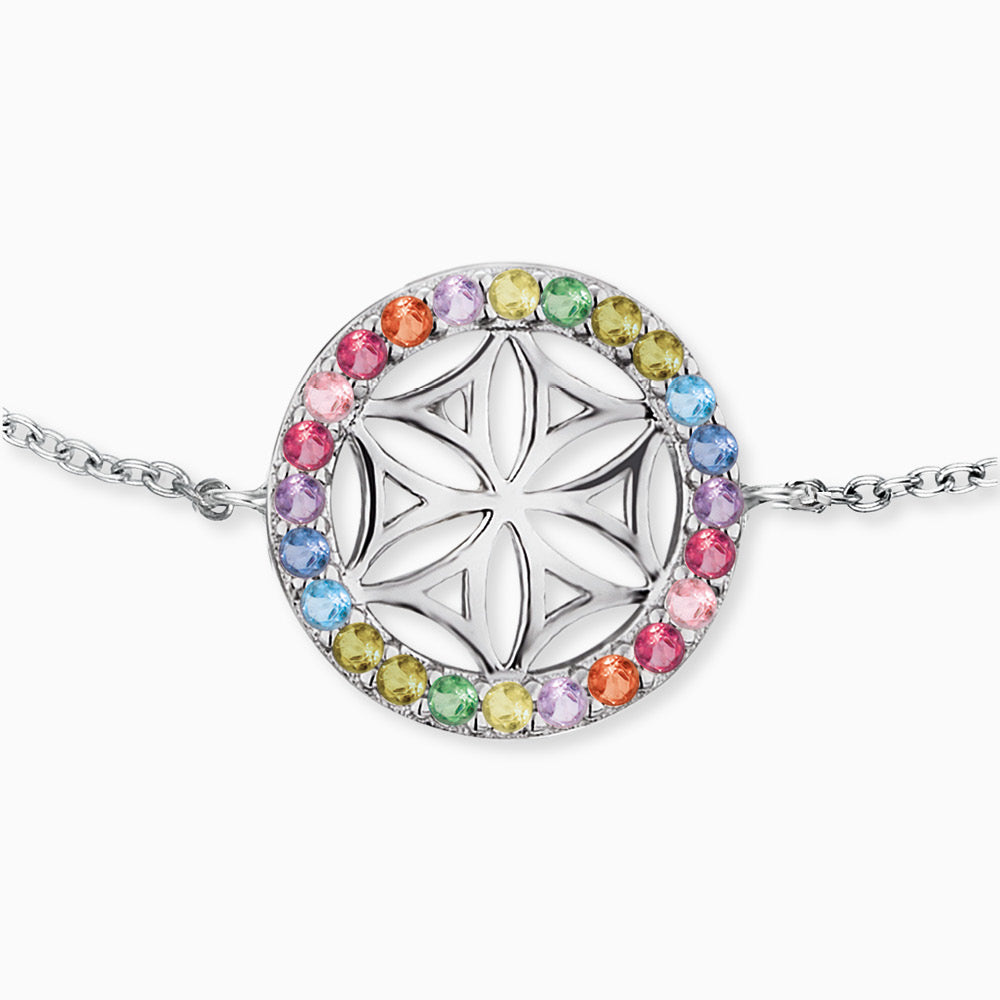 Engelsrufer Damen-Armband silber mit mehrfarbigem Zirkonia Anhänger Lebensblume