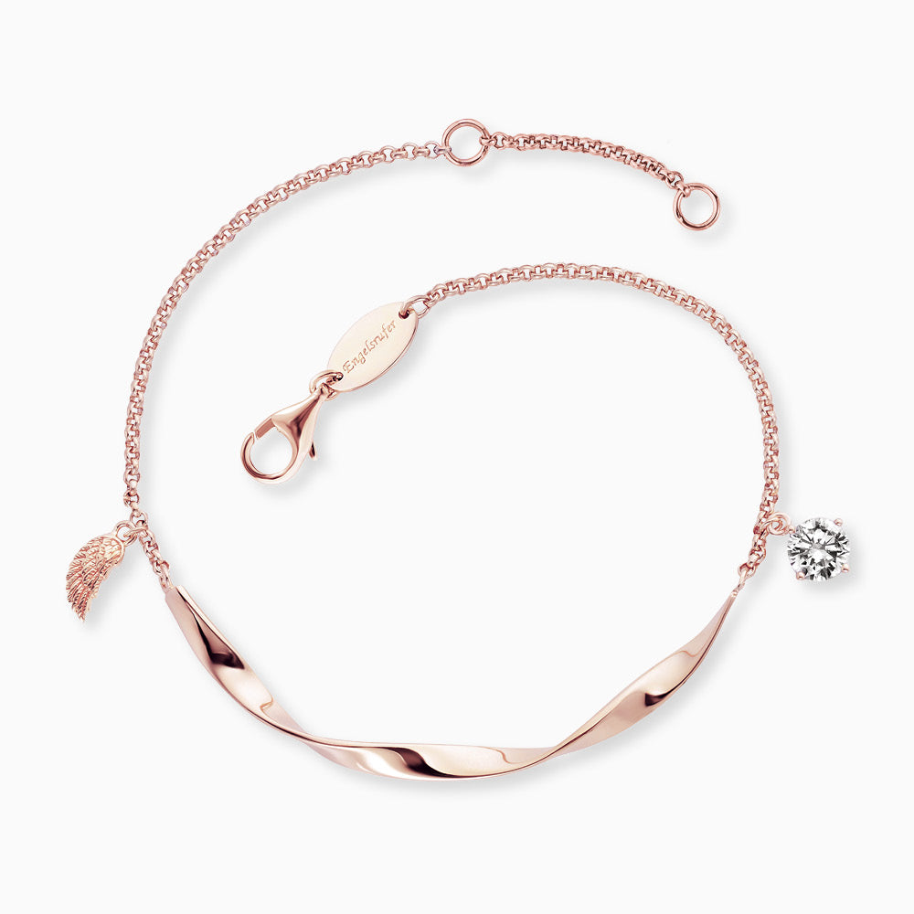 Engelsrufer Armband Twist mit kleinem Flügel und Zirkoniastein rosegold