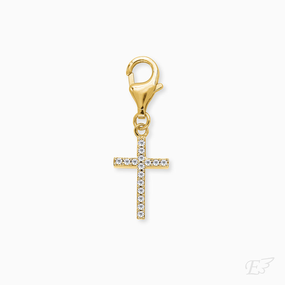 Engelsrufer charm for charm bracelet 925 sterling silver 18K gold-plated with cross and zirconia
