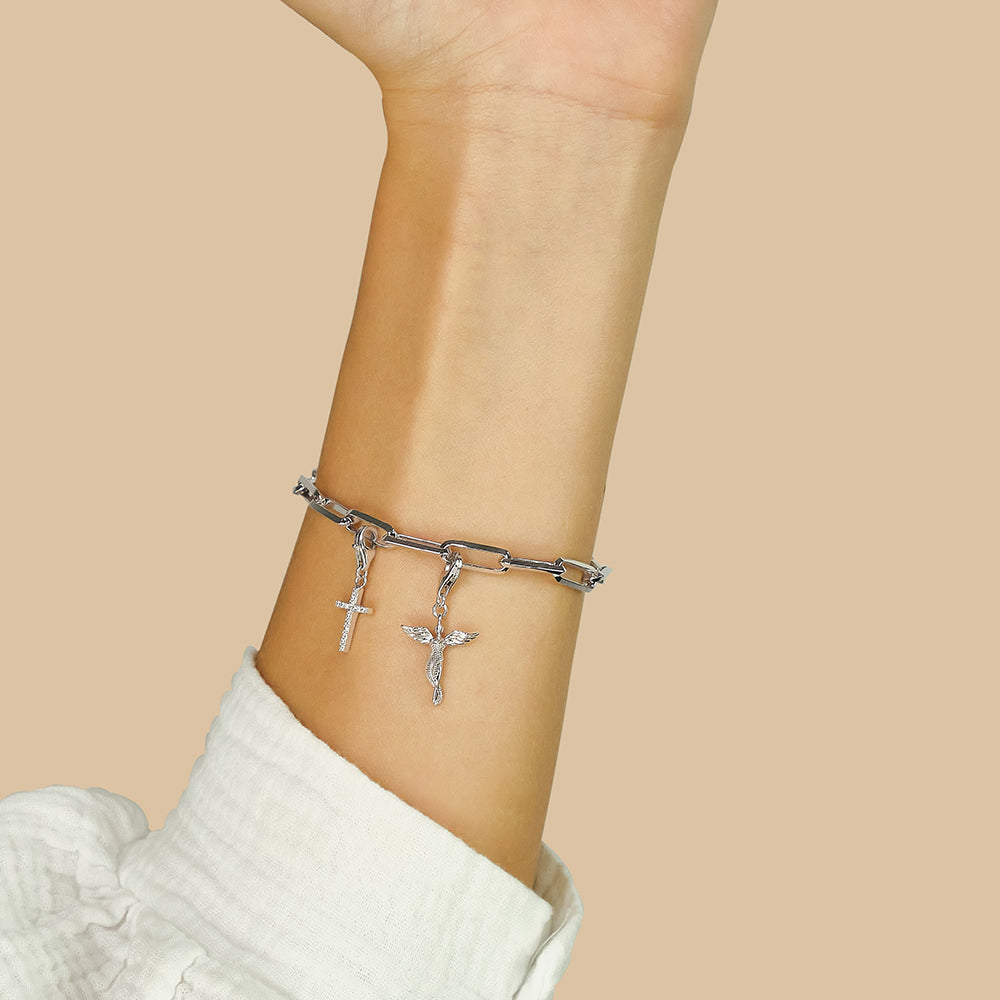 Engelsrufer charm for charm bracelet 925 sterling silver 18K gold-plated with cross and zirconia