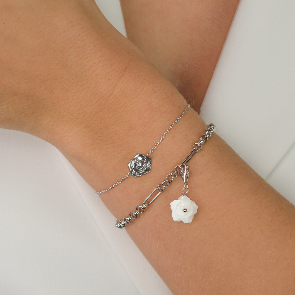 Engelsrufer charm for charm bracelet 925 sterling silver with rose made of mother-of-pearl