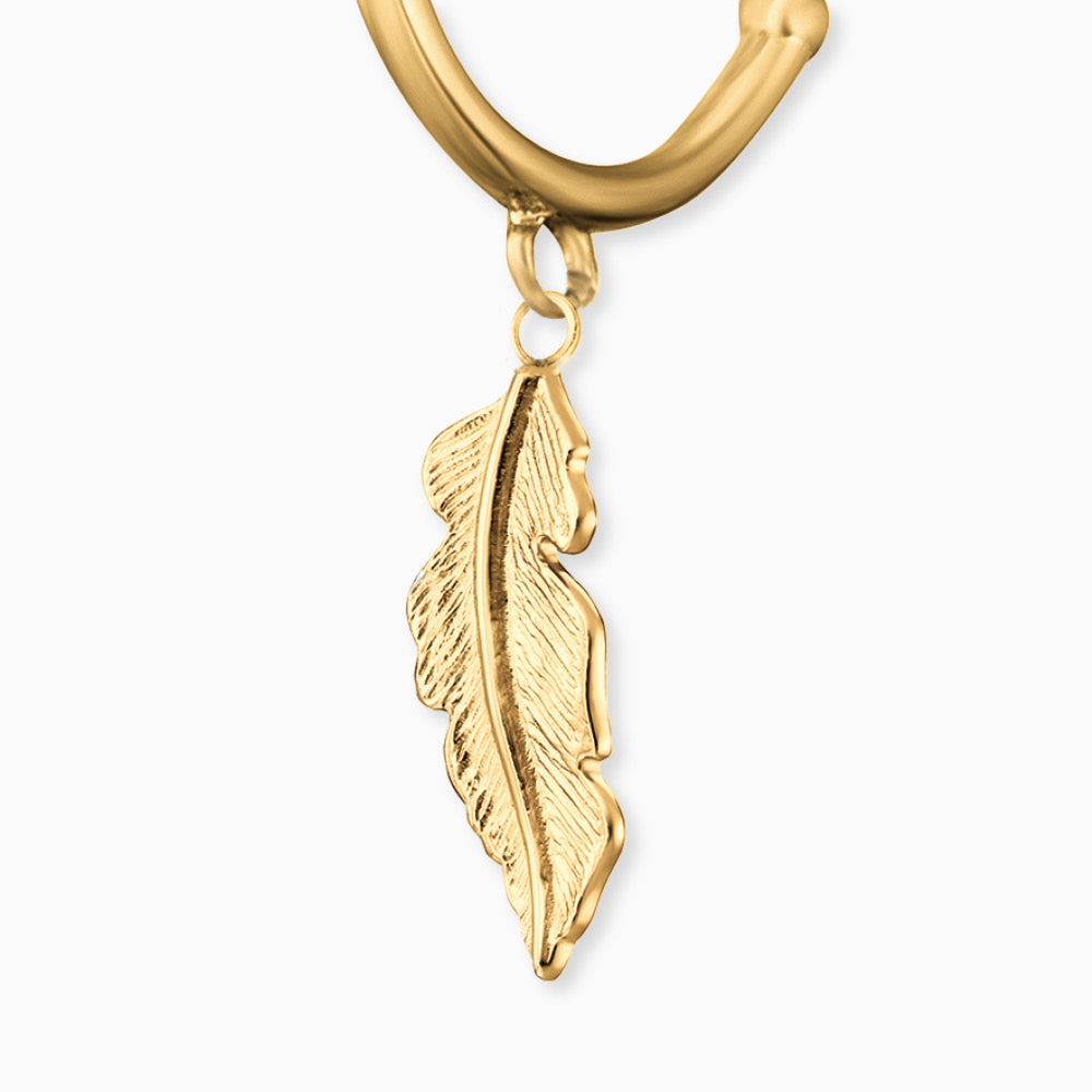Engelsrufer women's hoop earrings gold with feather pendant