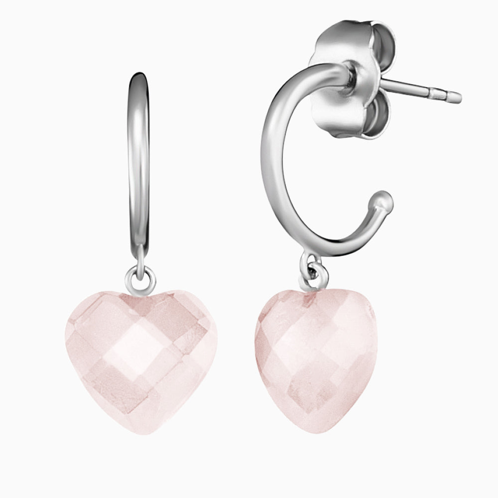 Engelsrufer women's silver hoop earrings heart with rose quartz