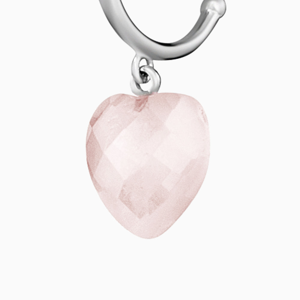 Engelsrufer women's silver hoop earrings heart with rose quartz